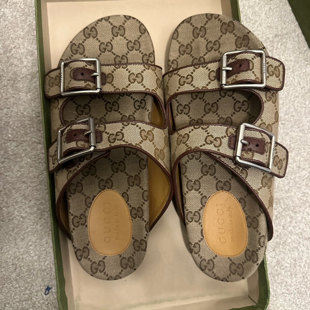 Gucci Monogram Sandals with Buckles